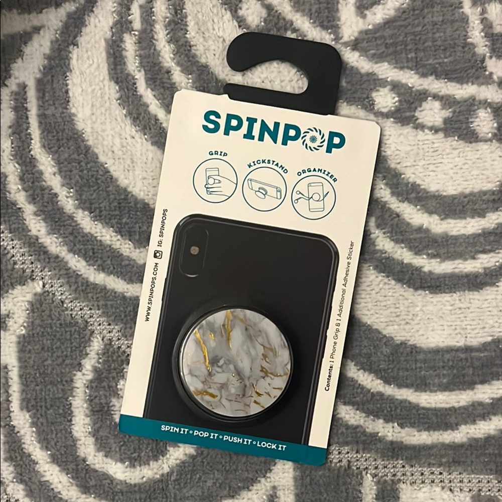 Marble Phone Grip - White and Gold